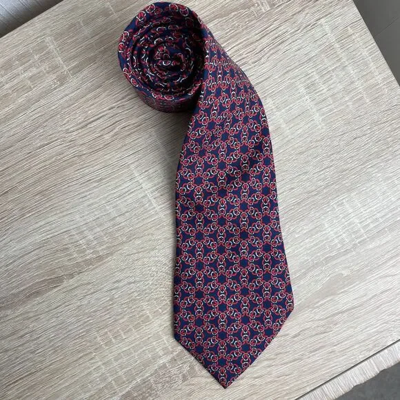 Hermes Paris Silk Tie 7520 IA Chains Blue